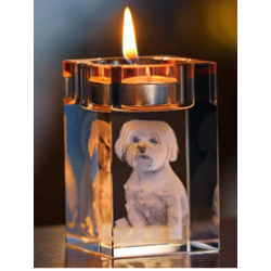CAN0100 - 3D - Candle Holder Crystal - Medium Size - 100 x 50 x 50mm